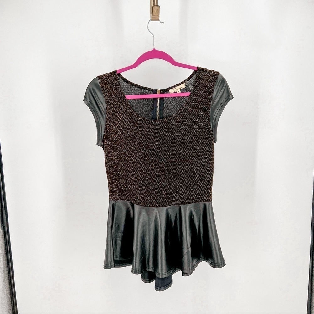Cecico copper and black peplum top